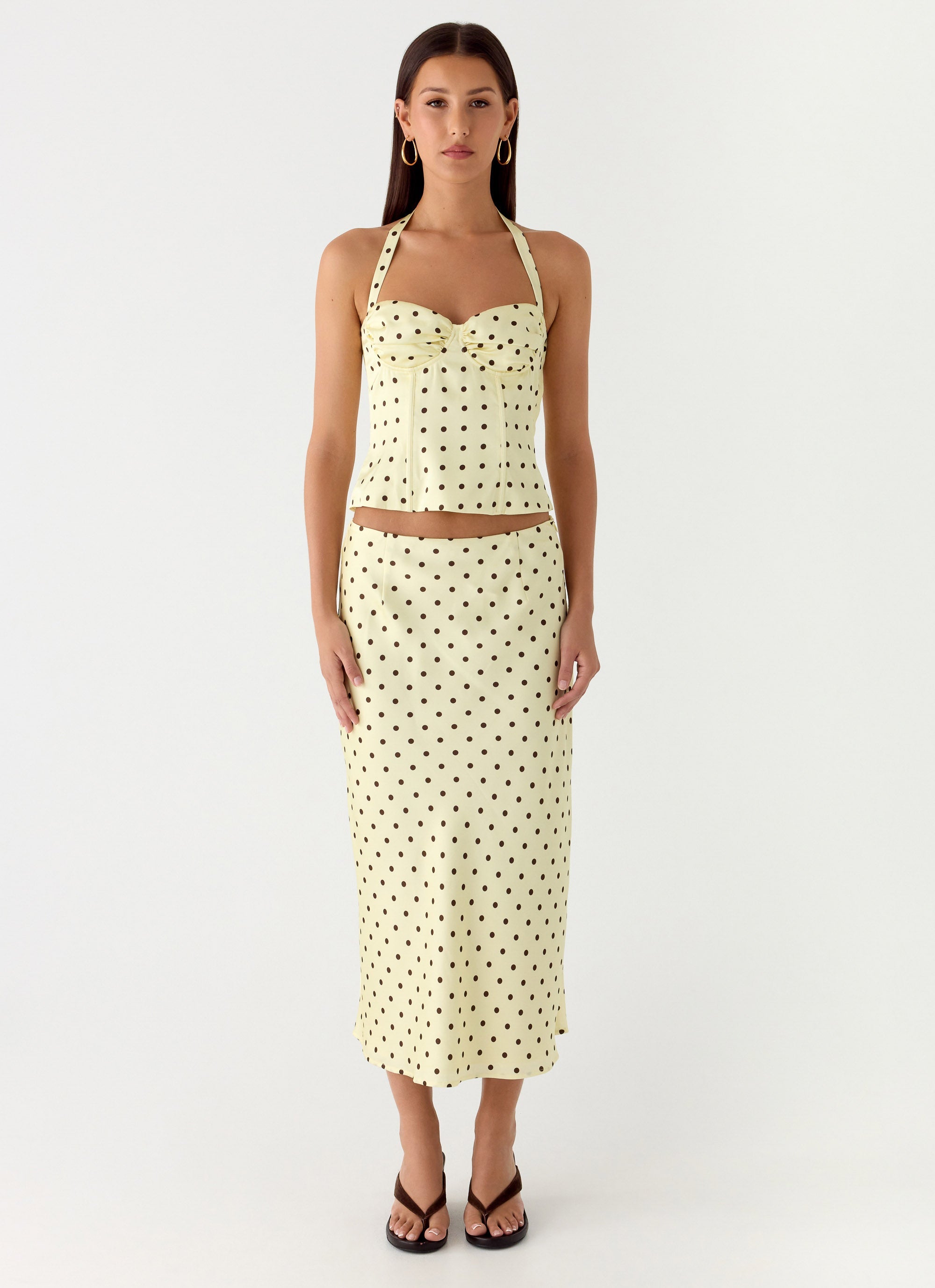 Breanne Midi Skirt - Yellow Polka Dot