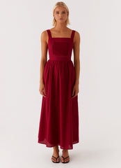 Brylin Linen Midi Dress - Red