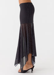 Buffy Maxi Skirt - Black Polkadot