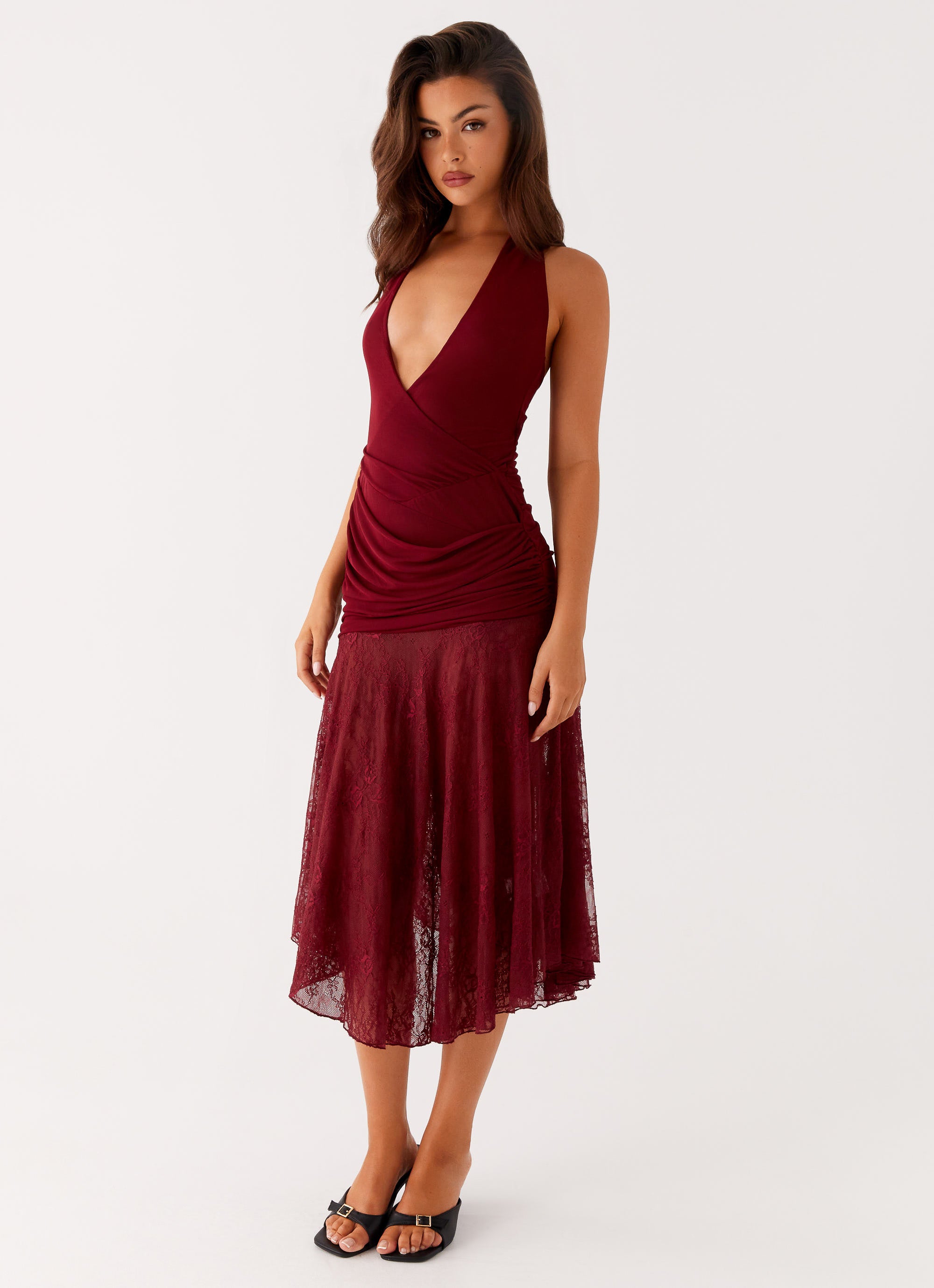 Burnout Midi Dress - Maroon