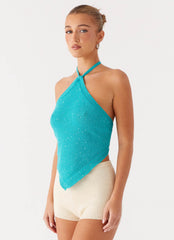 Cayla Backless Top - Turquoise