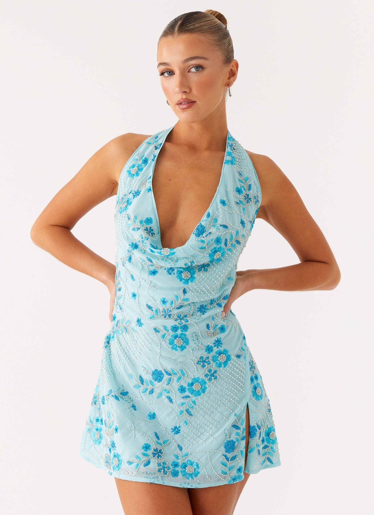 Cinzia Beaded Mini Dress - Blue