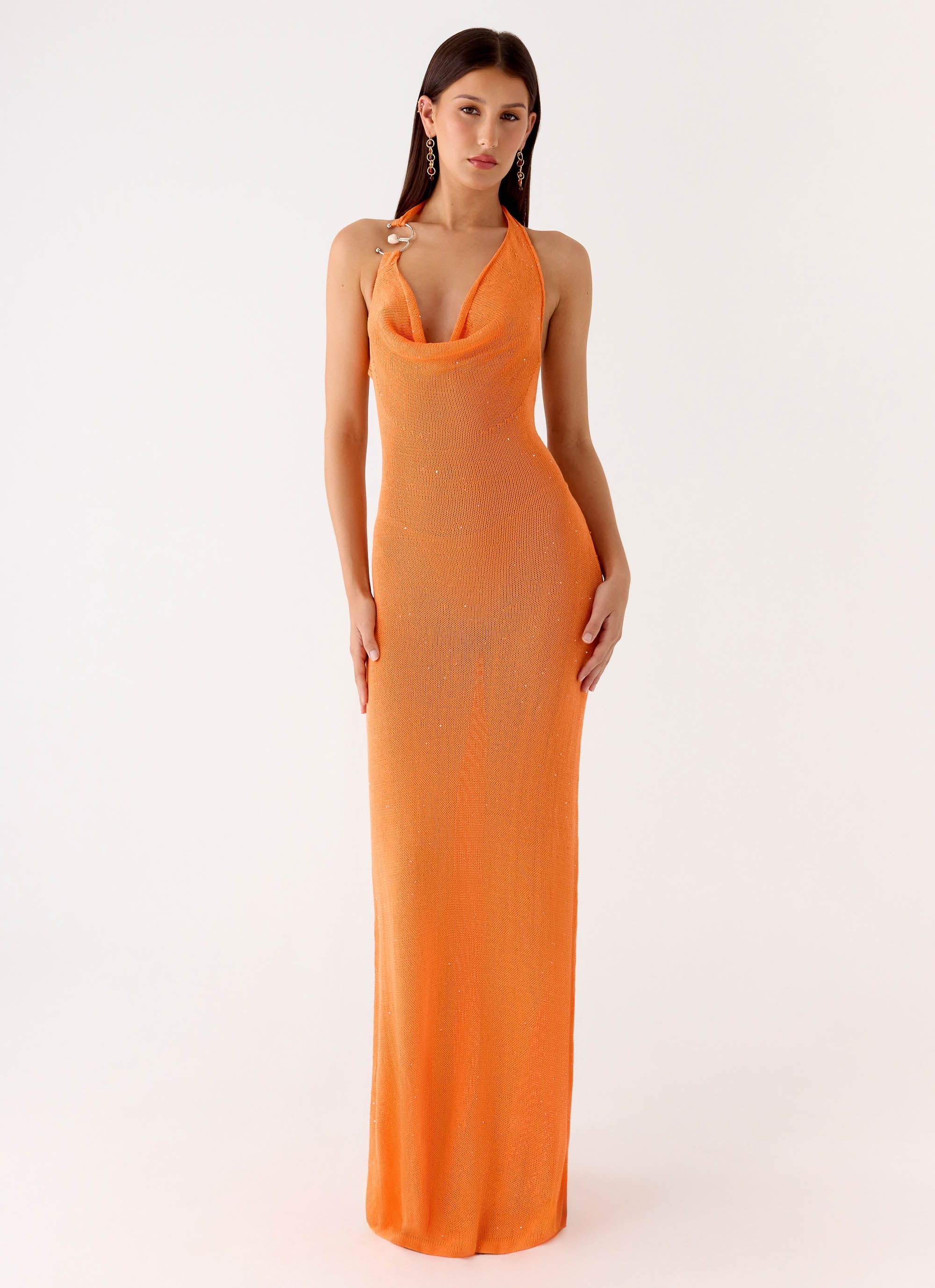 Delfina Cowl Knit Maxi Dress - Orange