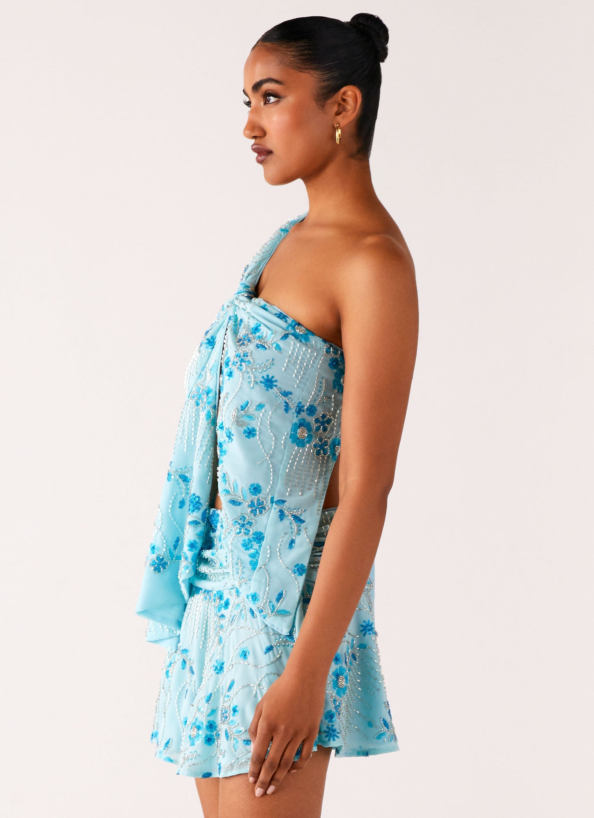 Delight Me Beaded Asymmetrical Top - Blue