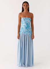 Eden Strapless Beaded Maxi Dress - Blue