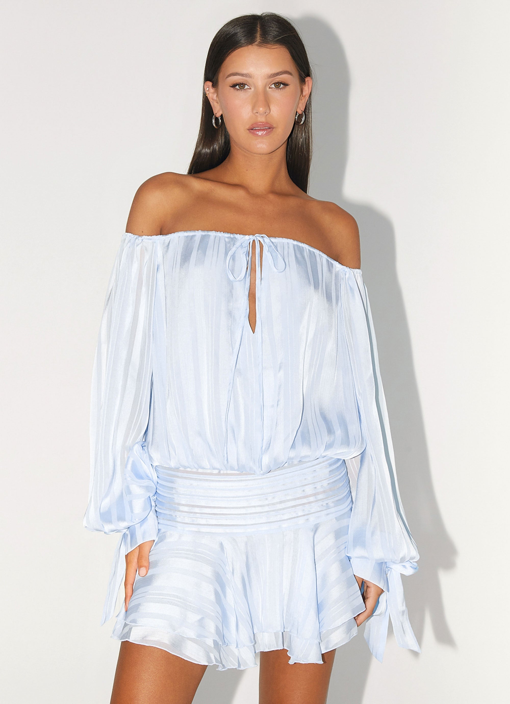 Eira Balloon Sleeve Mini Dress - Baby Blue