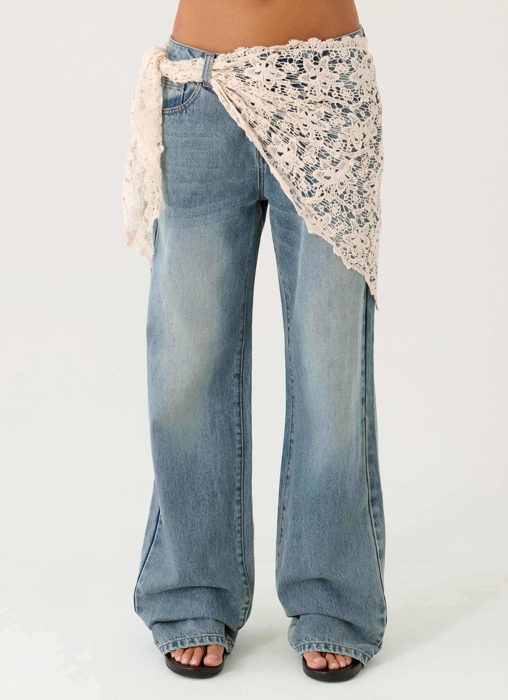 Elaris Scarf Low Rise Denim Jeans - True Denim