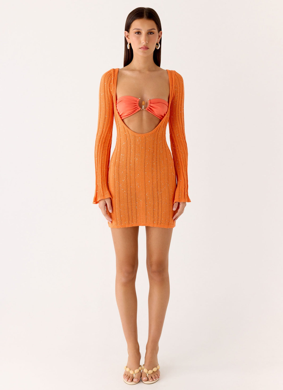 Estrella Long Sleeve Knit Mini Dress - Orange
