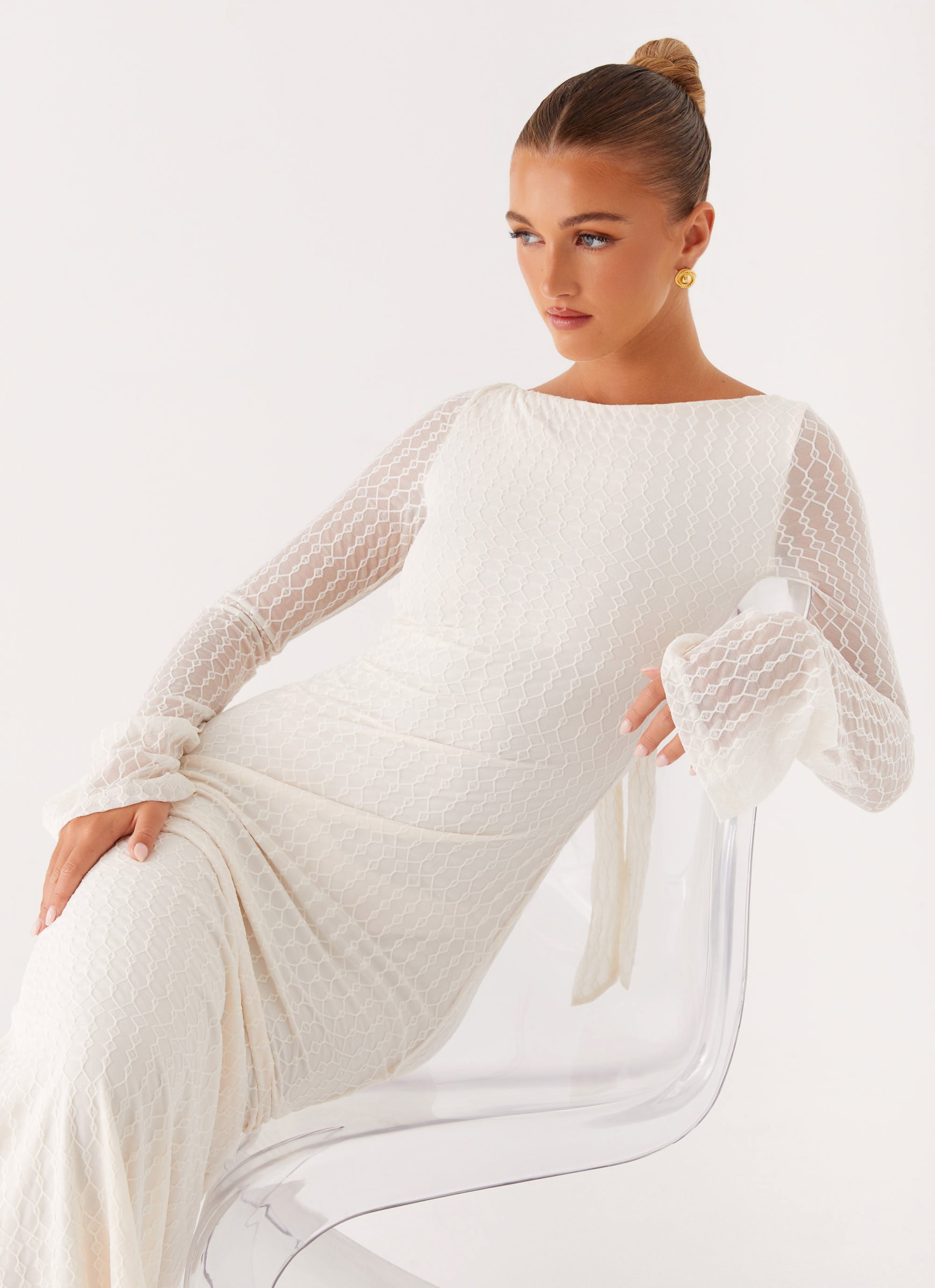 Ethereal Long Sleeve Maxi Dress - Ivory