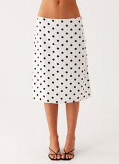 Evoke Chiffon Midi Skirt - White Polka Dot