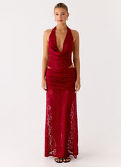 Farruko Jacquard Halter Top - Dark Cherry