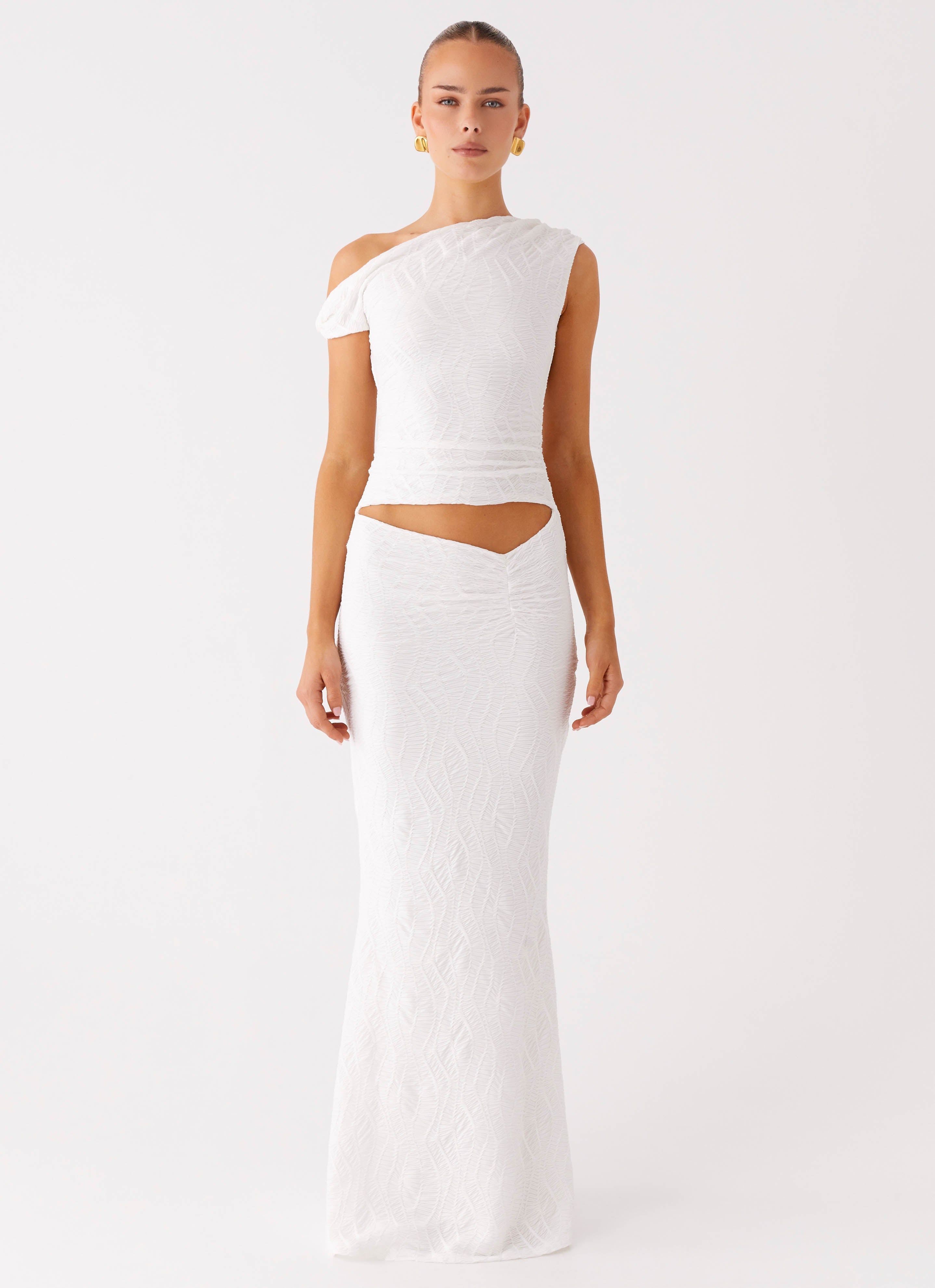 Galantis One Shoulder Maxi Dress - White
