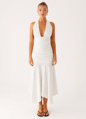 Grettana Halter Neck Midi Dress - White Polka Dot