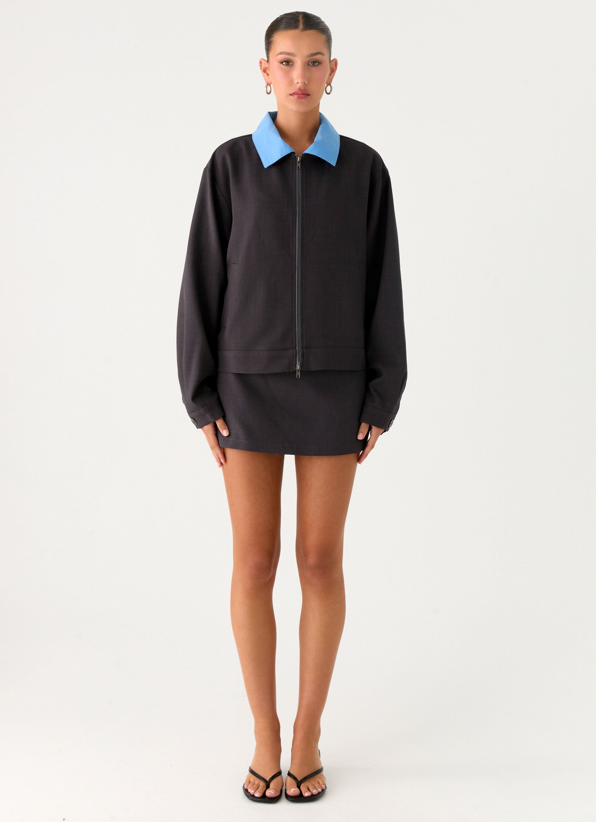 Harlee Poplin Suiting Jacket - Charcoal