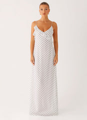 Harri Maxi Dress - White Polka Dot