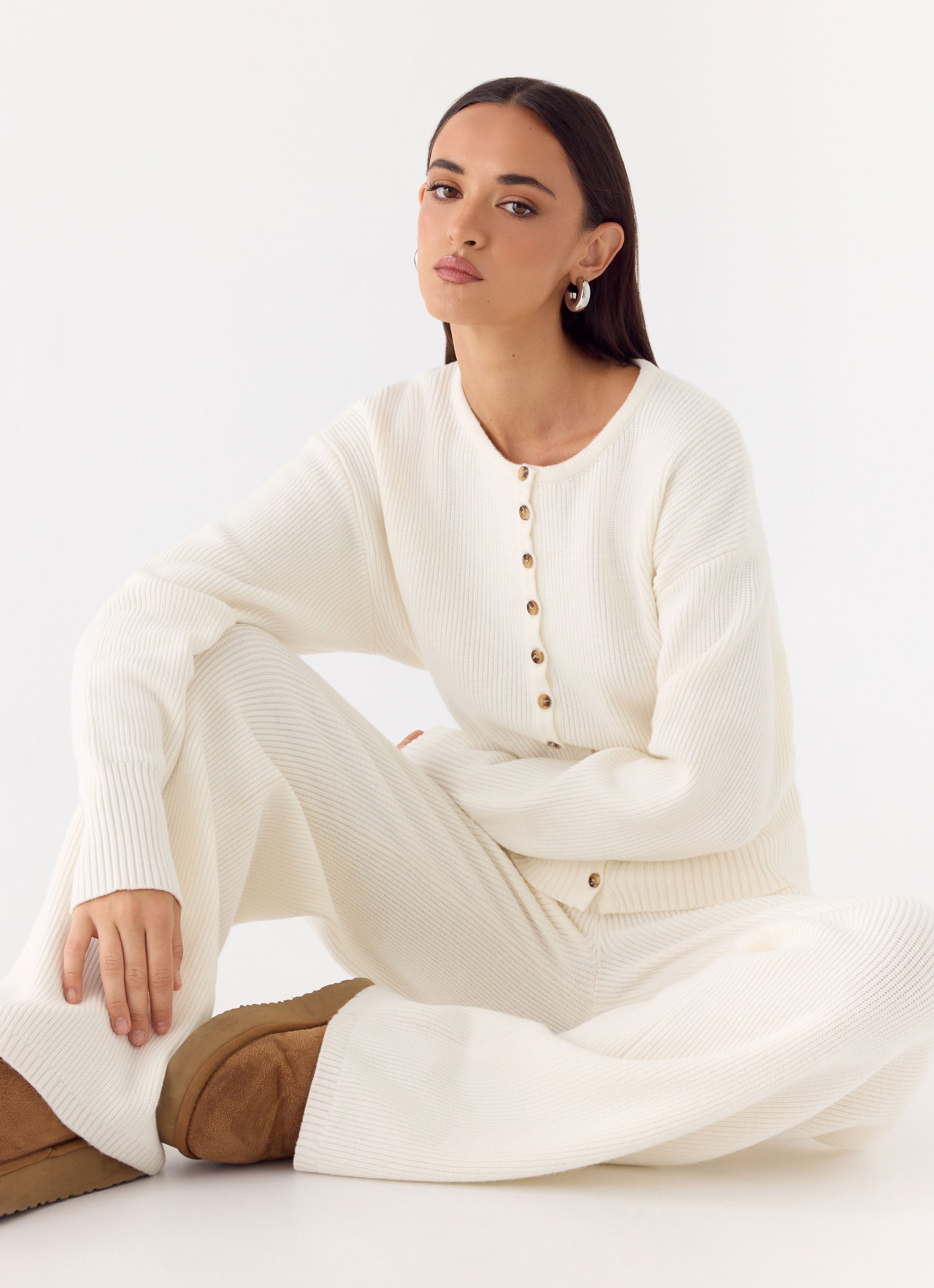Harrison Cinched Knit Cardigan - Ivory