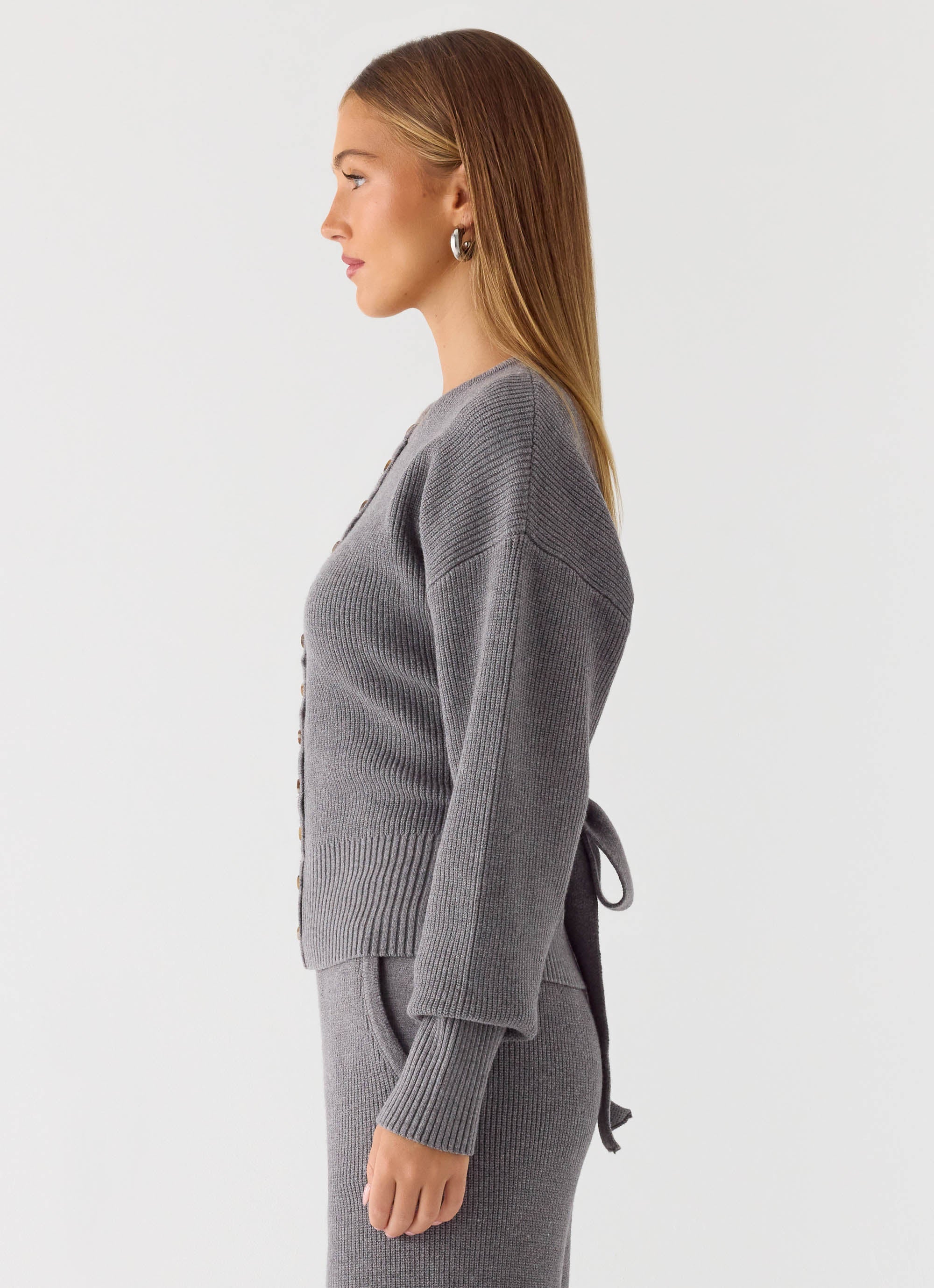 Harrison Cinched Knit Cardigan - Marle Grey