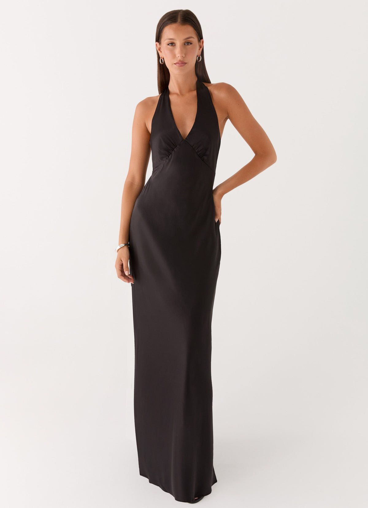 Heavy Hearted Satin Maxi Dress - Black