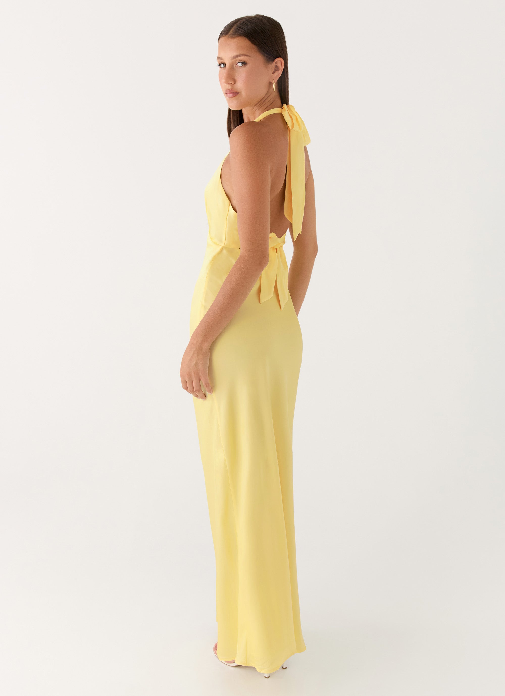 Heavy Hearted Satin Maxi Dress - Lemon