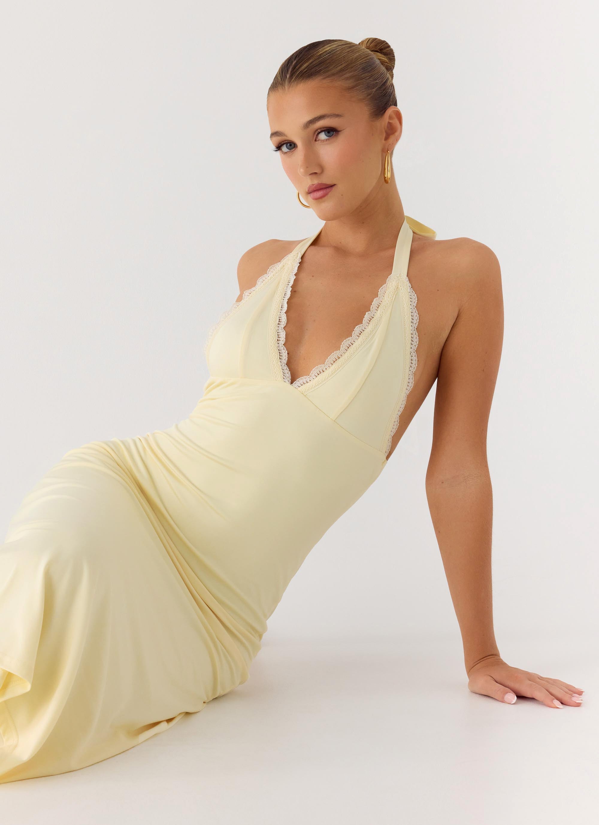 Illuminate Halter Midi Dress - Butter Yellow