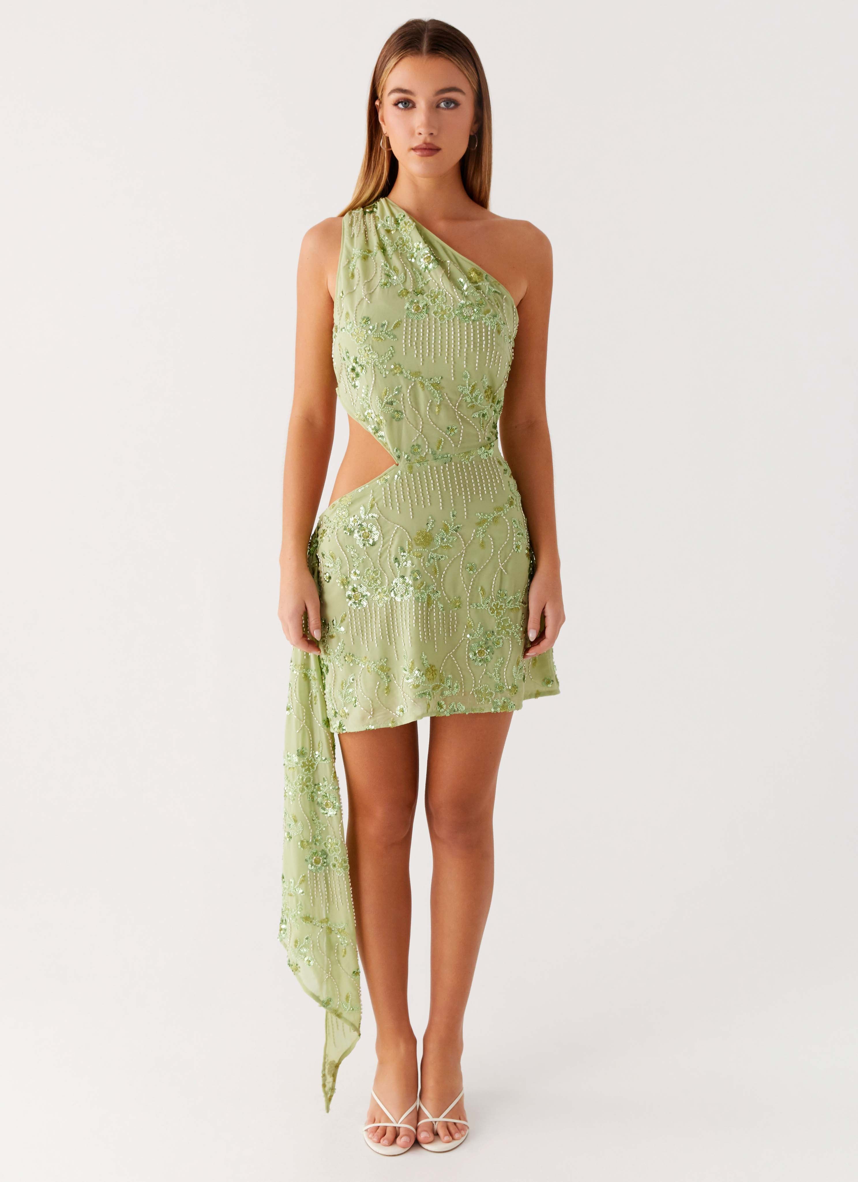 Juelz Beaded Mini Dress - Lime