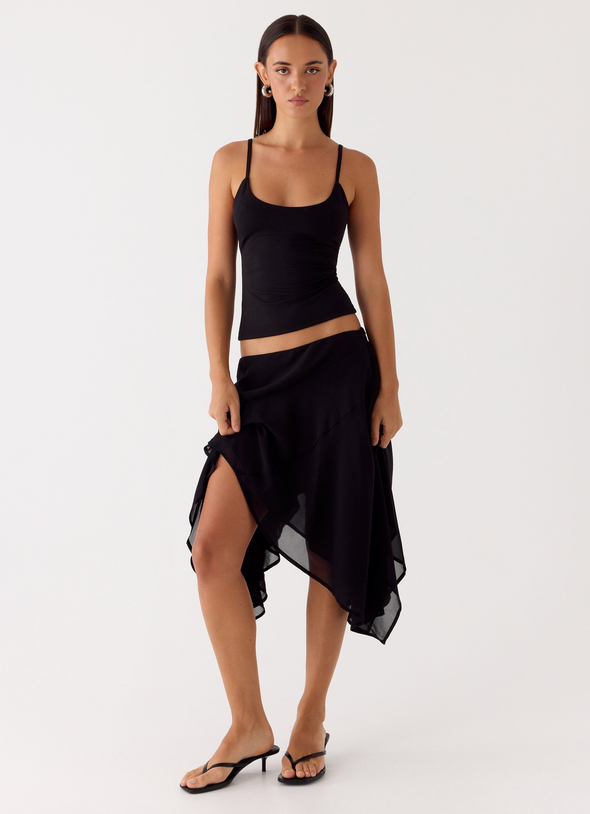 Kia Low Rise Asymmetrical Midi Skirt - Black