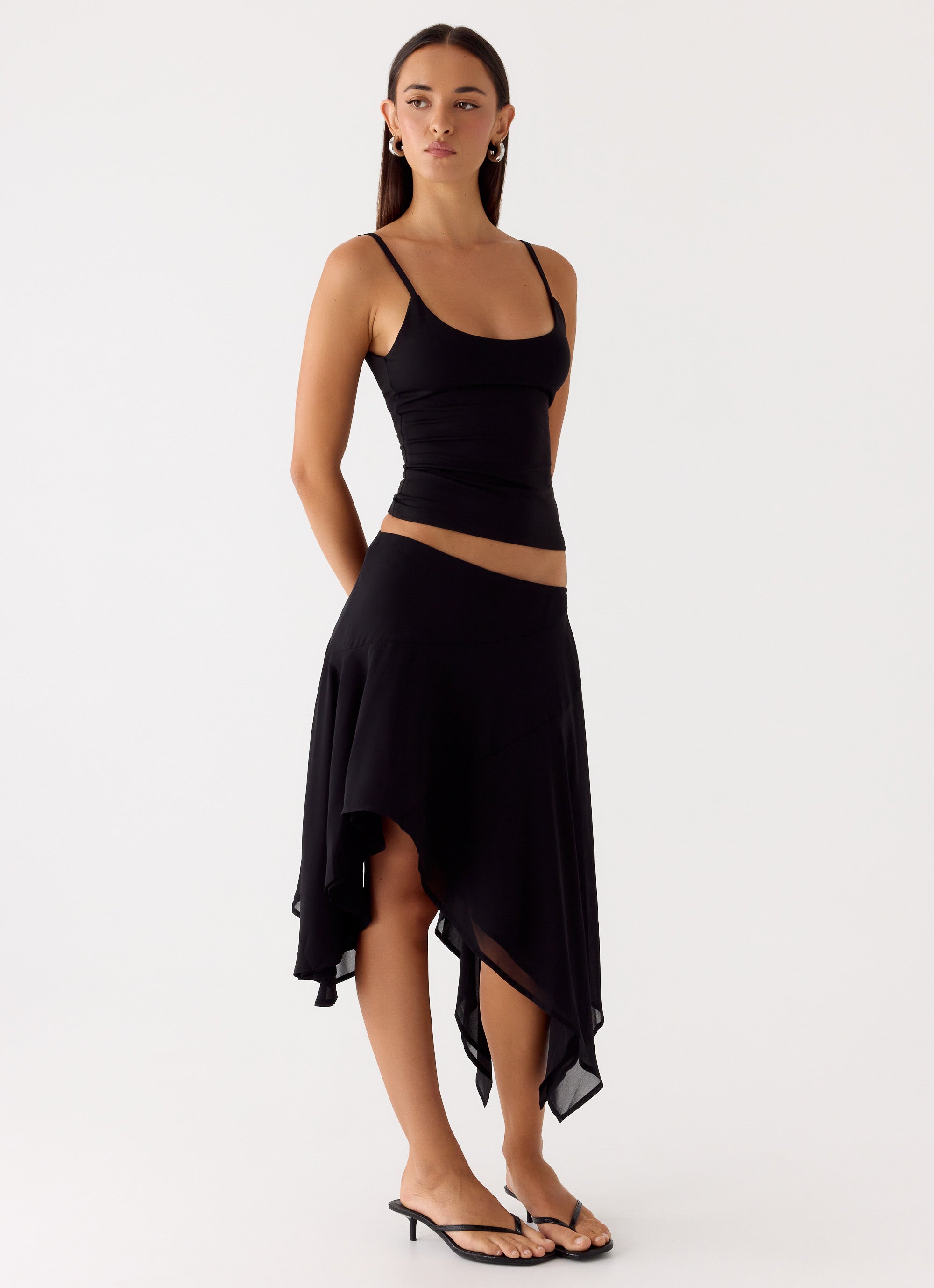 Kia Low Rise Asymmetrical Midi Skirt - Black