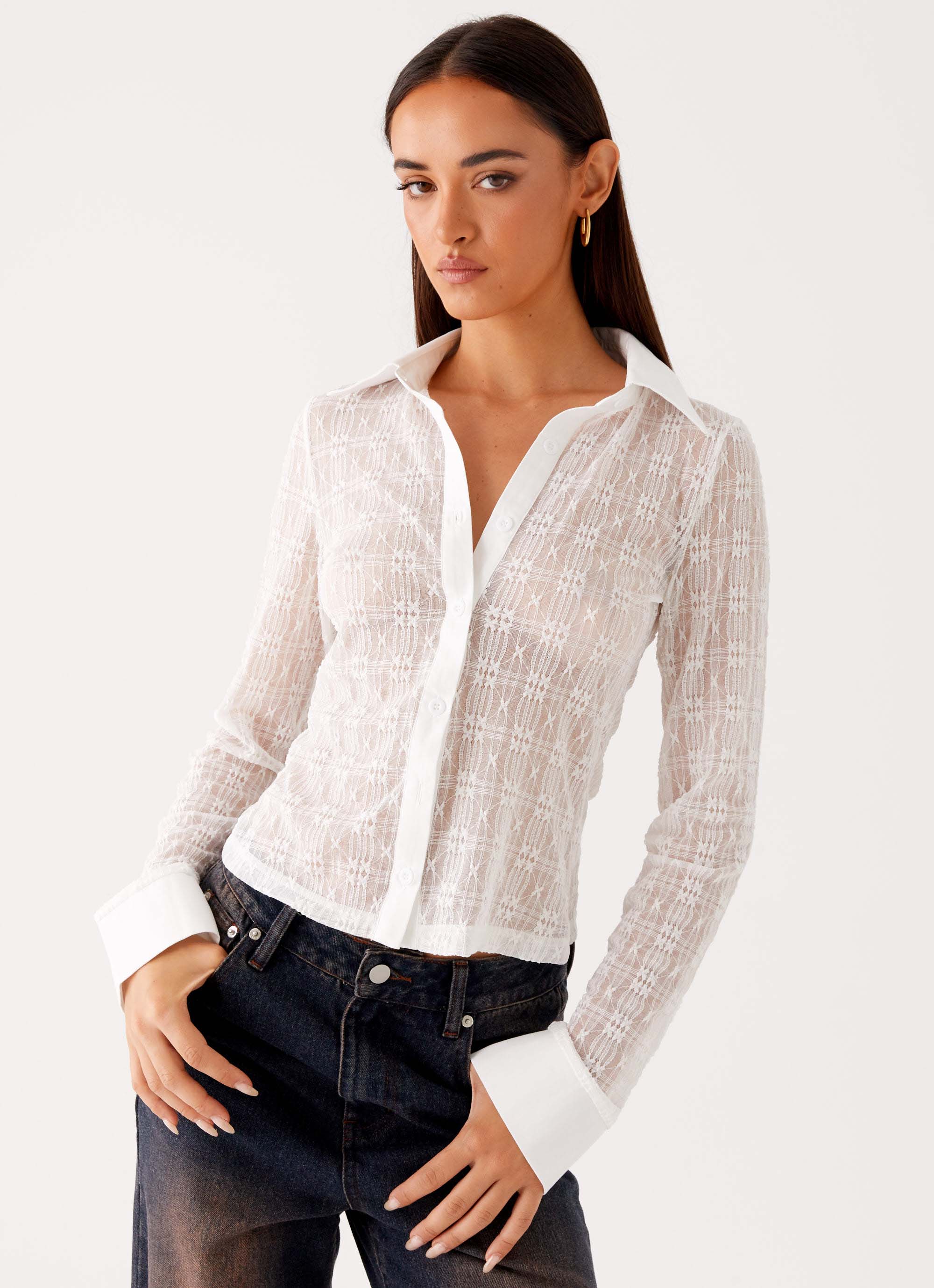 Loui Lace Long Sleeve Top - White