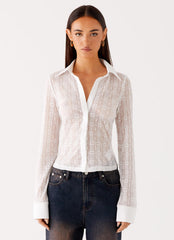 Loui Lace Long Sleeve Top - White