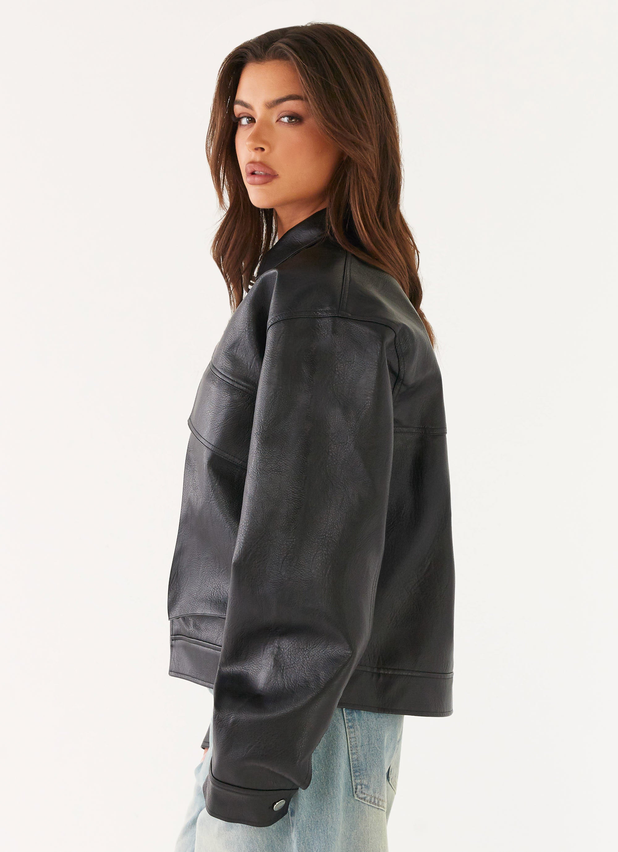 Lula Faux Leather Bomber Jacket - Black