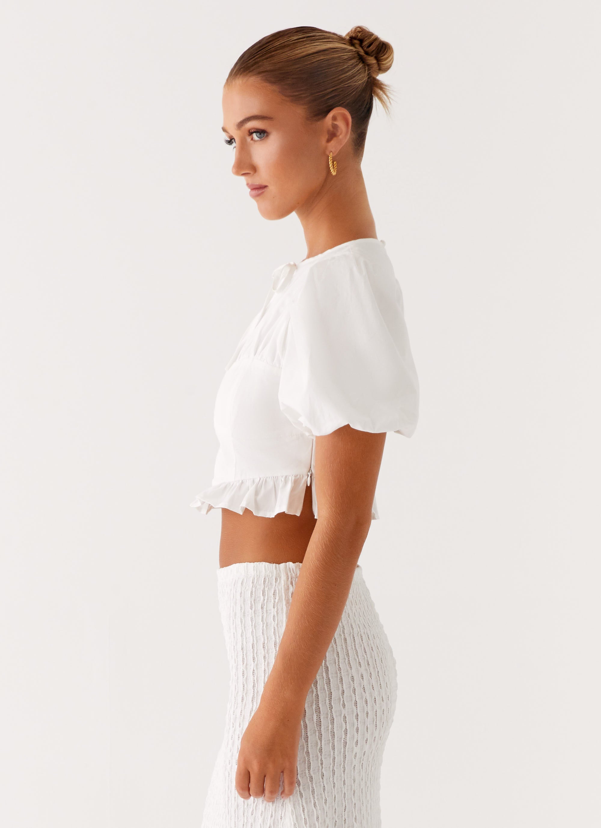 Megan Balloon Sleeve Top - White