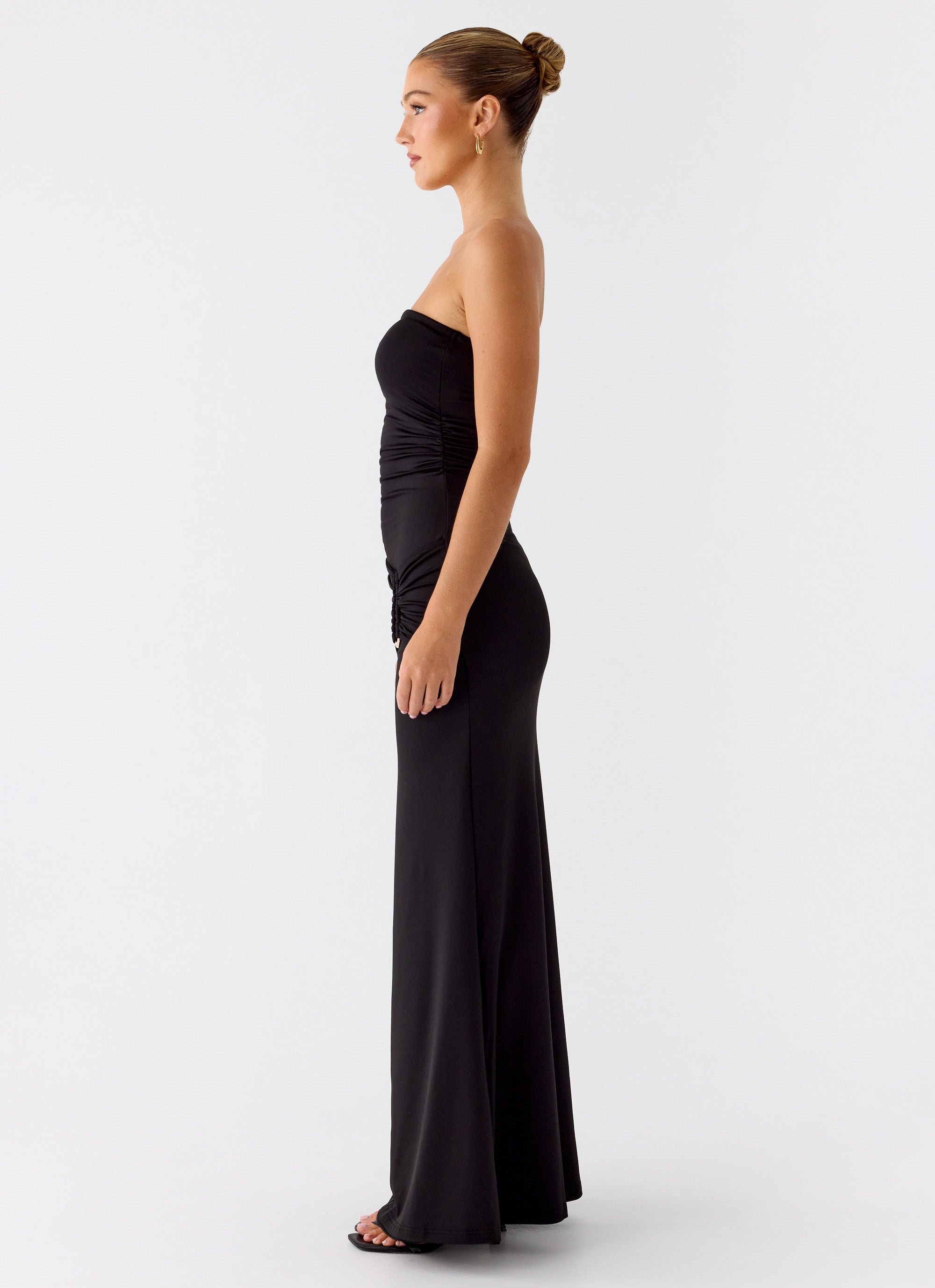 Metal Heart Strapless Maxi Dress - Black