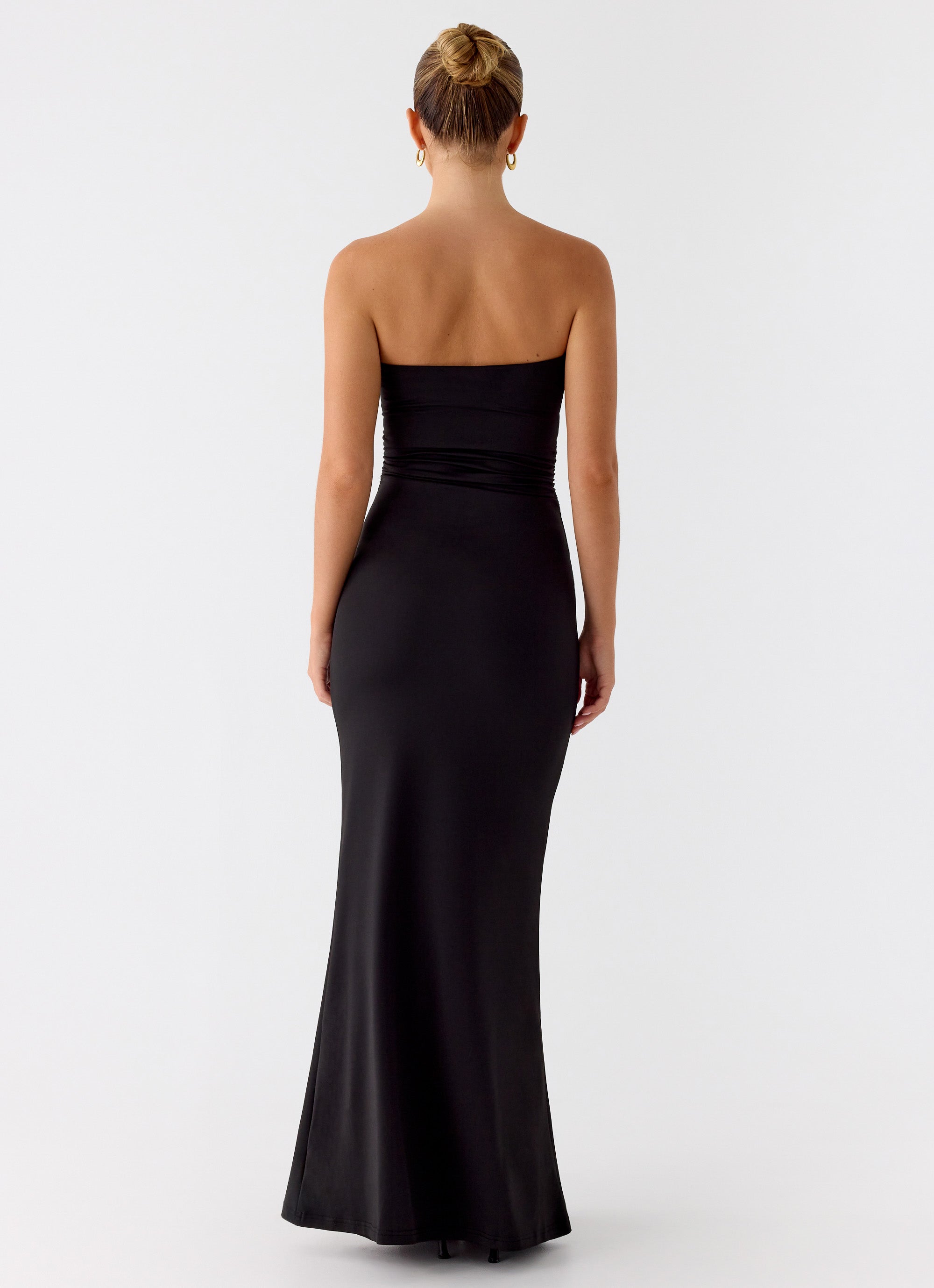 Metal Heart Strapless Maxi Dress - Black