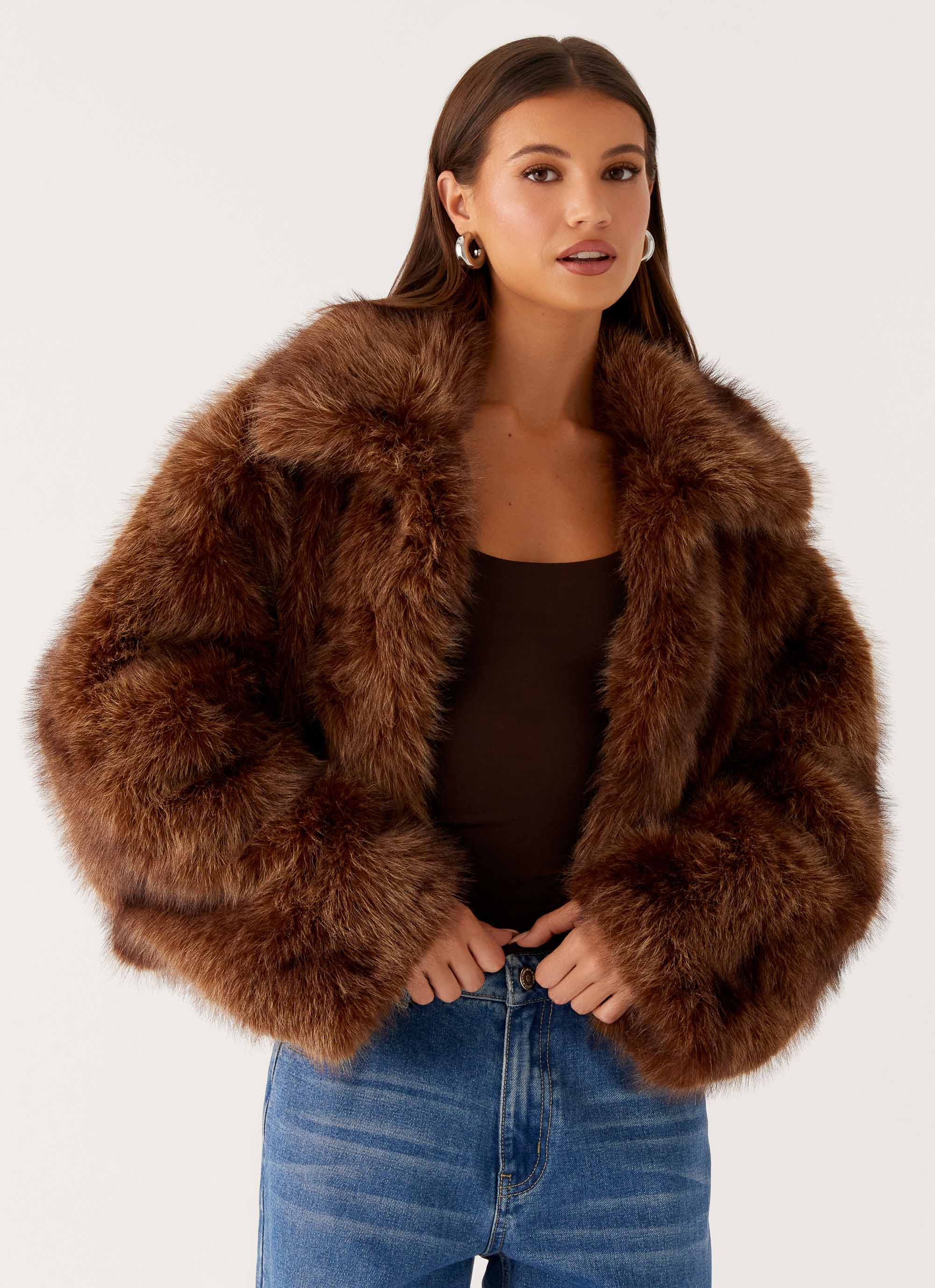 Miccy Cropped Faux Fur Coat - Chocolate