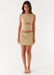 Miki Mini Skirt - Beige Stripe