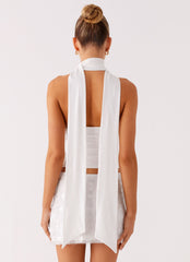 Milos Scarf Halter Neck Top - White