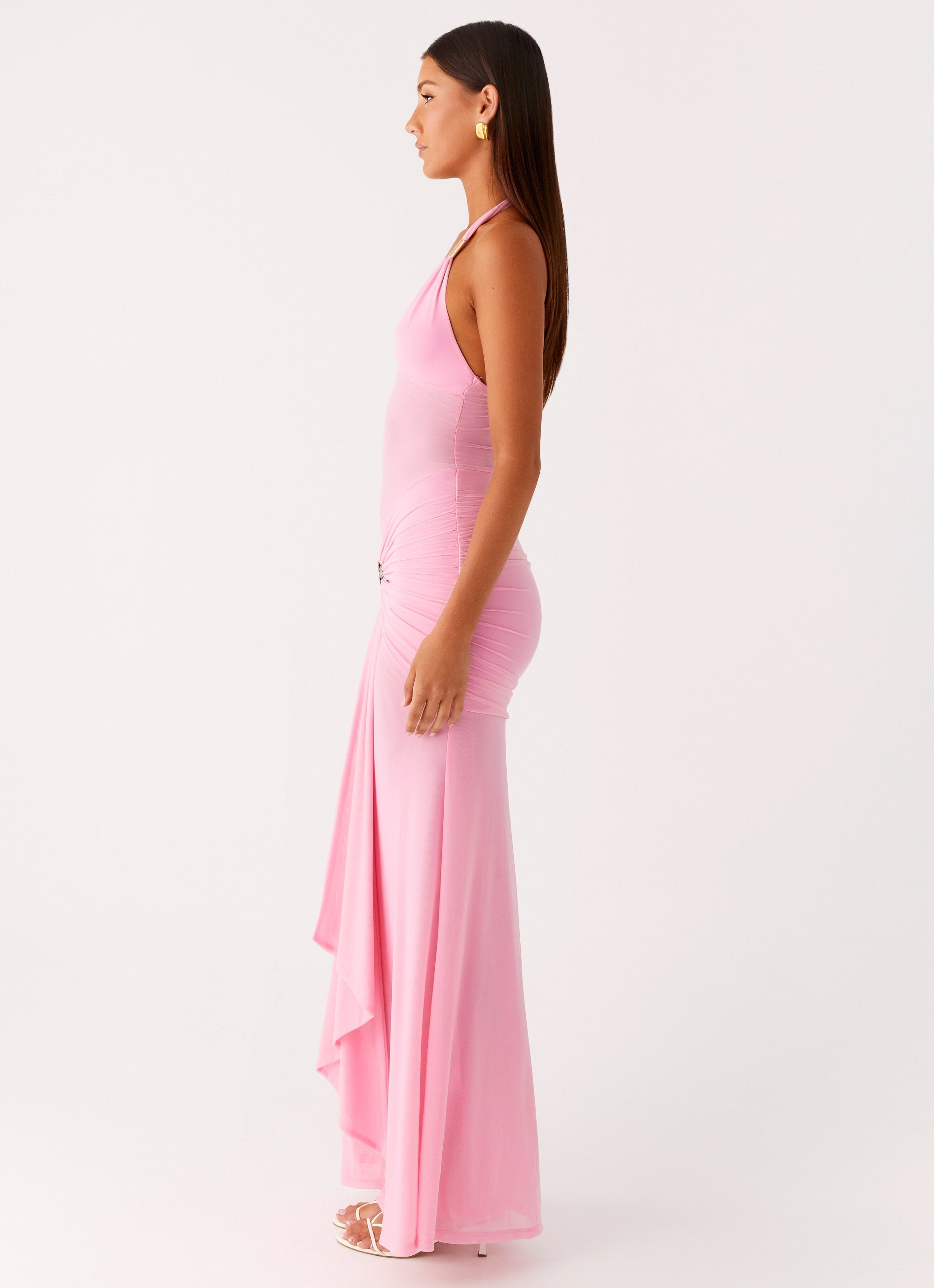 Miyah Halter Hardware Maxi Dress - Baby Pink