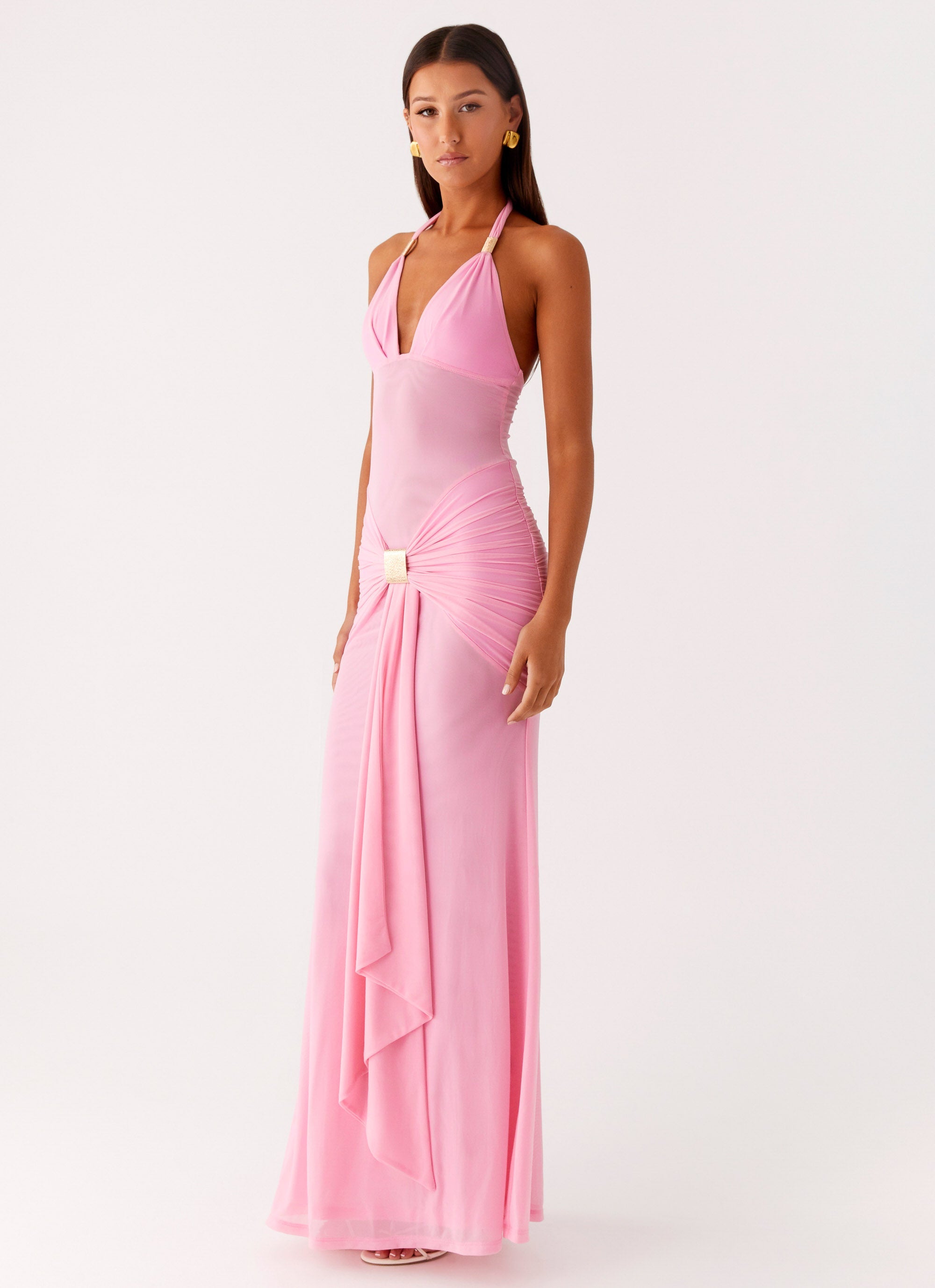 Miyah Halter Hardware Maxi Dress - Baby Pink
