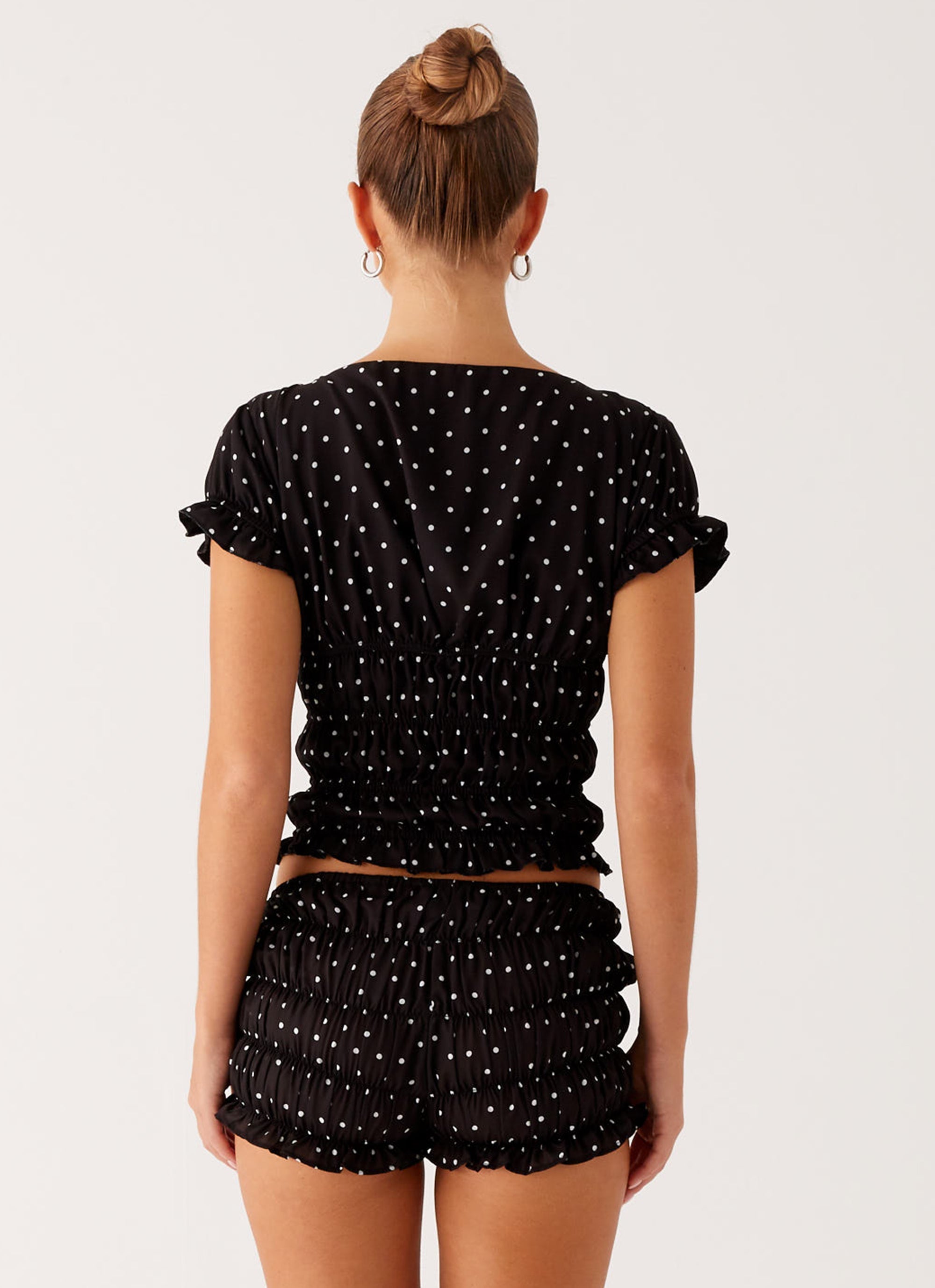Natalia Ruched Top - Black Polka Dot