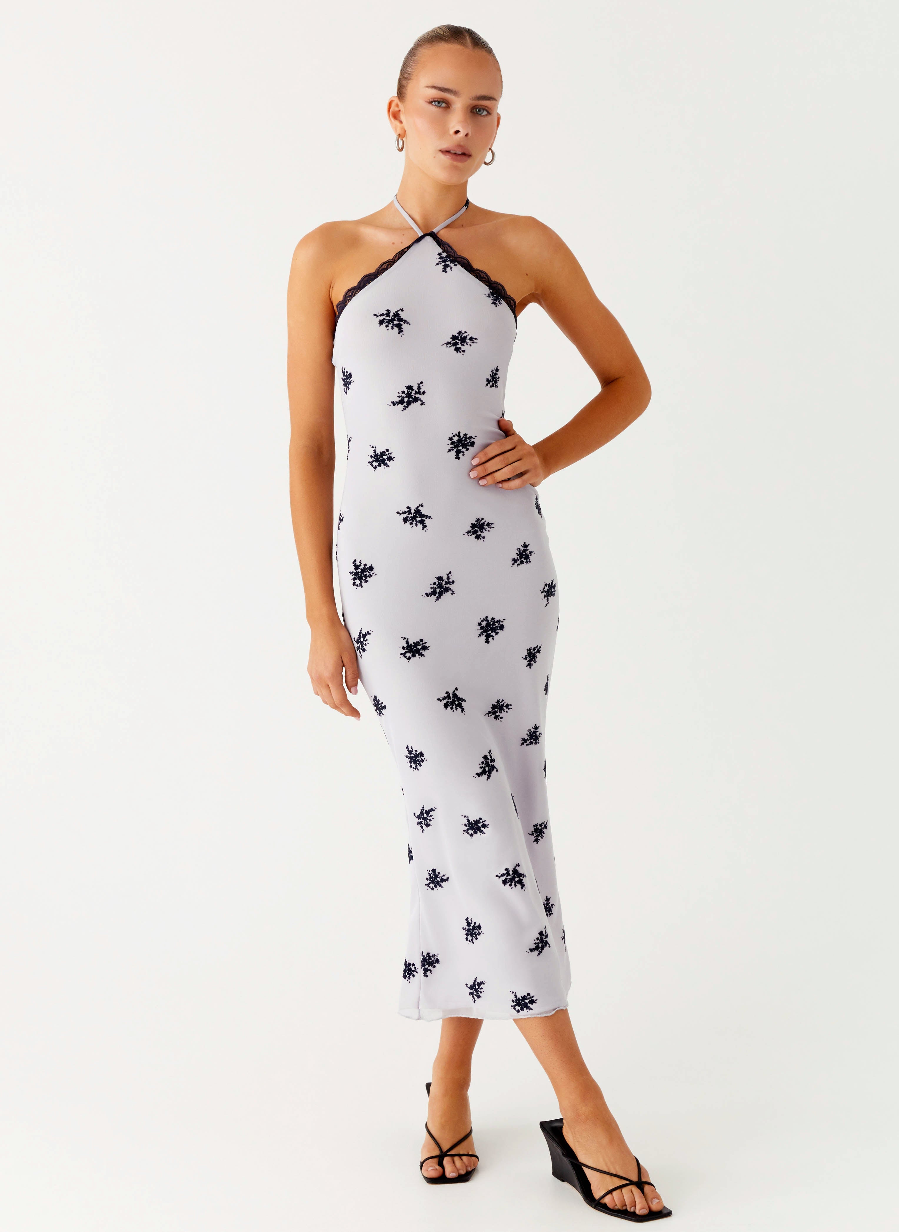 Nestel Flock Halter Midi Dress - Lilac
