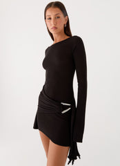 Niella Long Sleeve Wrap Mini Dress - Black