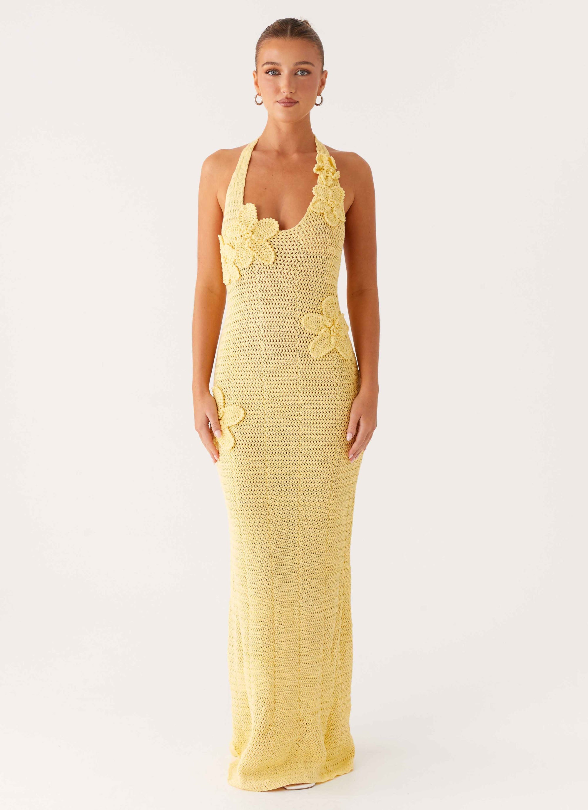 Novalee Flower Crochet Maxi Dress - Yellow