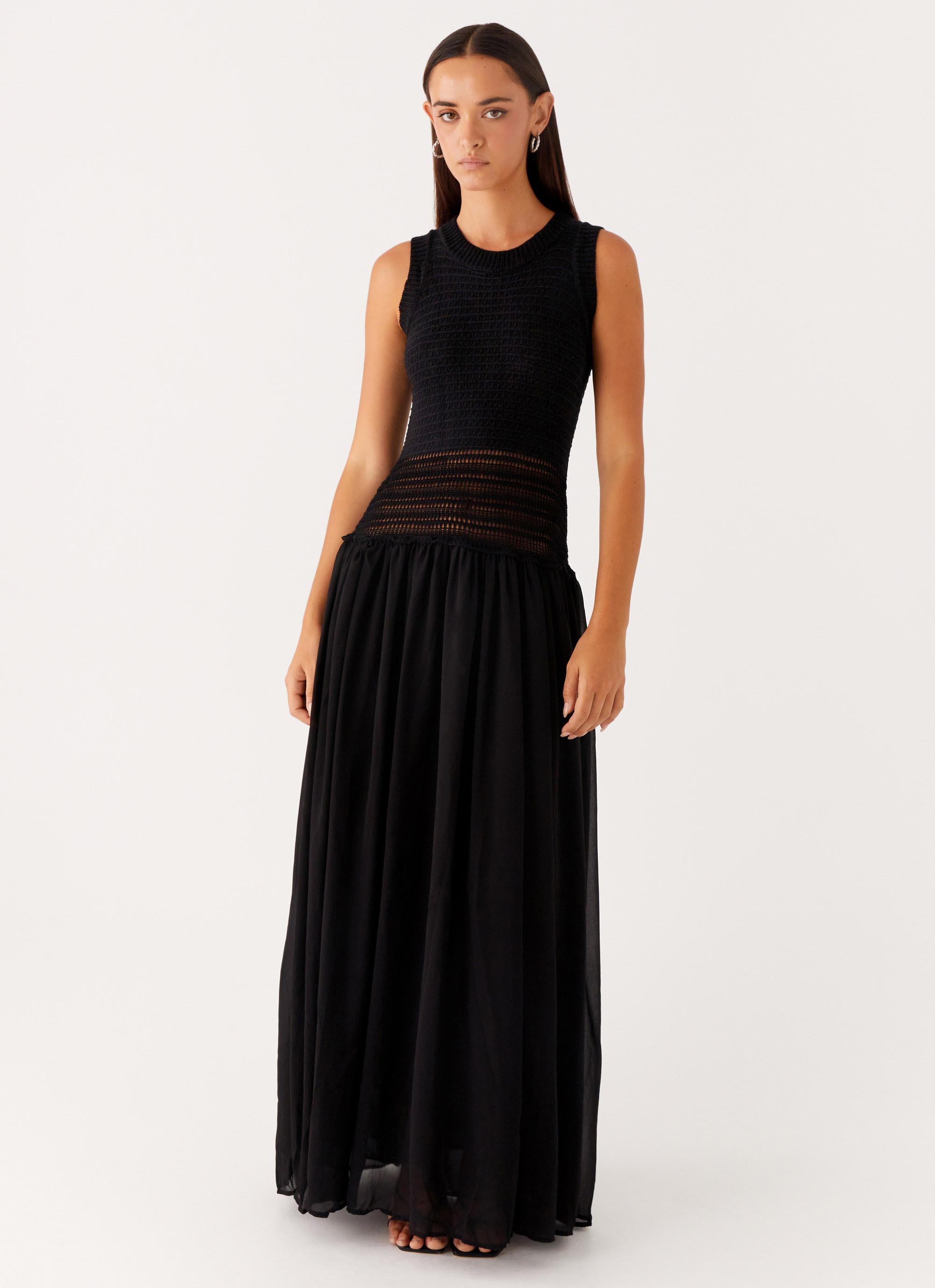Off Grid Crochet Maxi Dress - Black