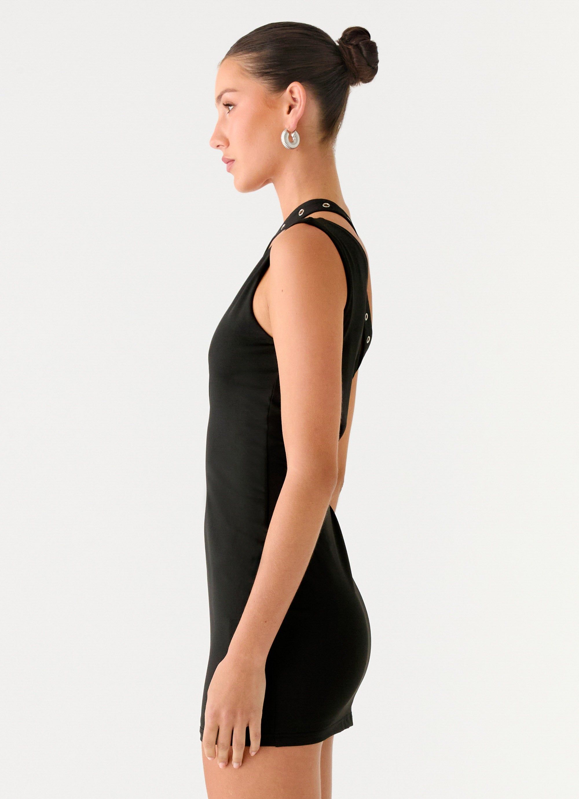 Off The Grid Eyelet Mini Dress - Black