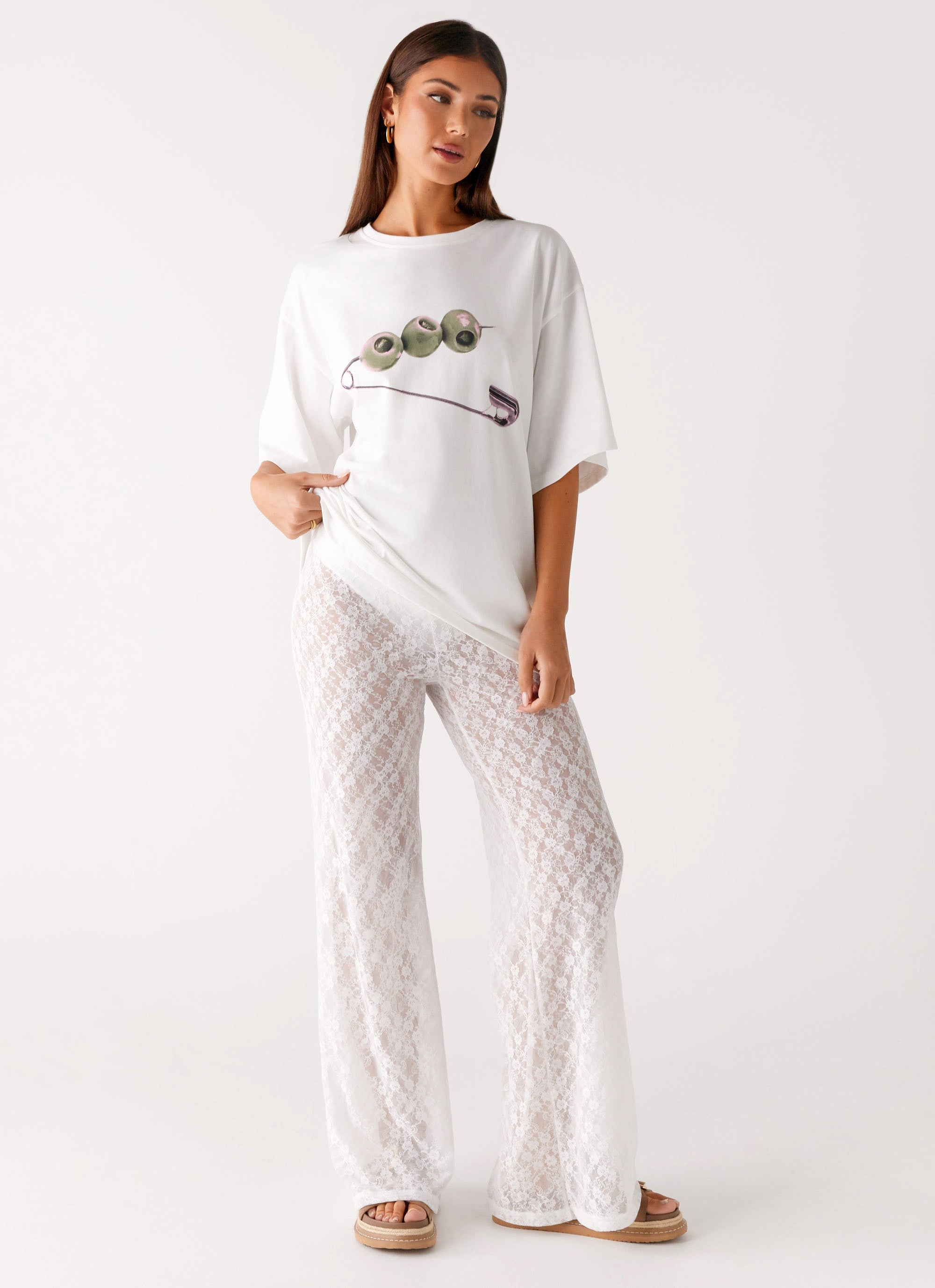 Olive Oversized Tee - White