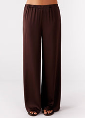 Palm Cove Satin Pants - Chocolate