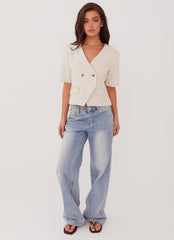 Hacienda Linen Short Sleeve Blazer - Oatmeal