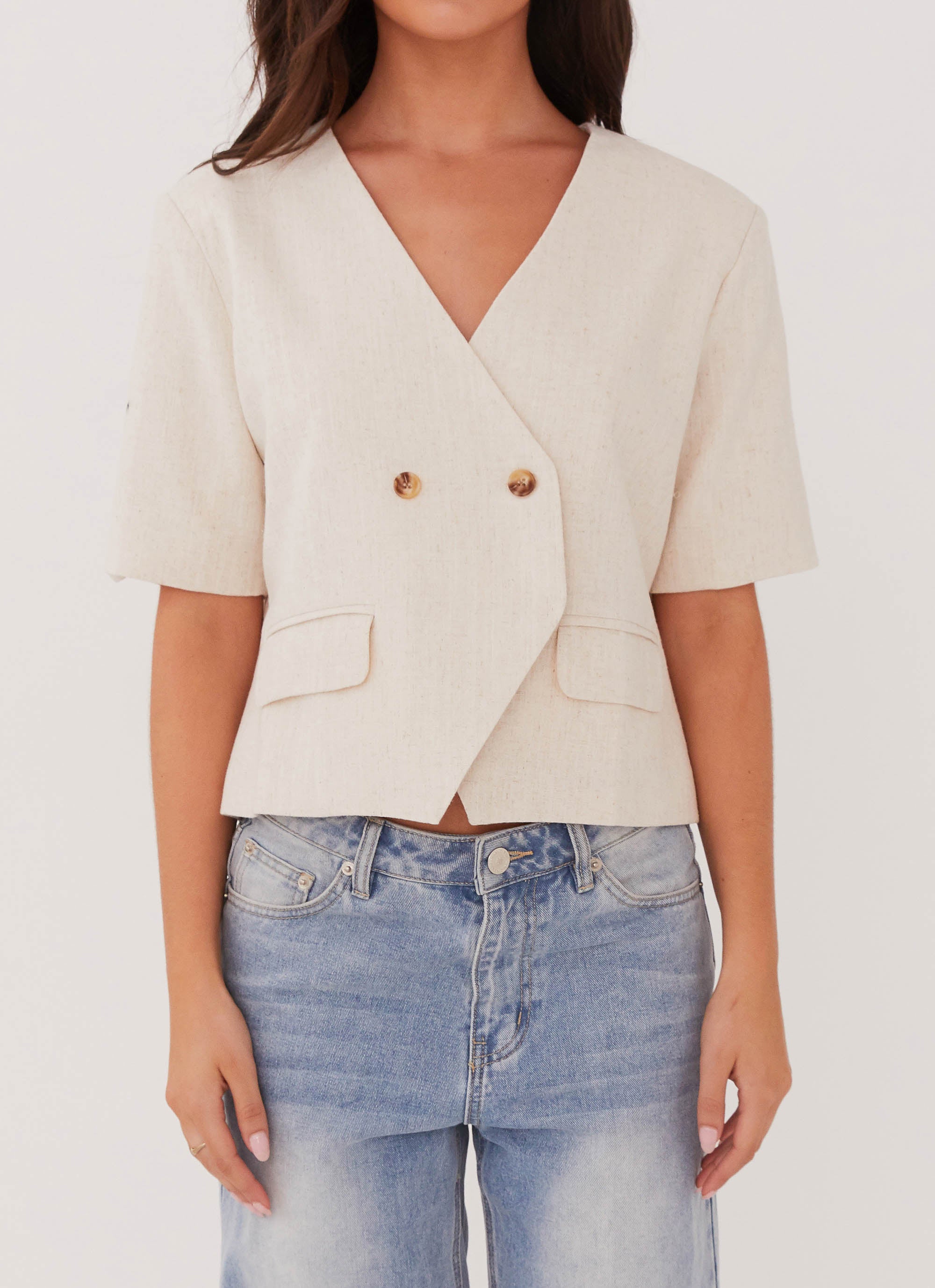 Hacienda Linen Short Sleeve Blazer - Oatmeal