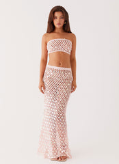 Evissa Crochet Strapless Crop Top - Pink