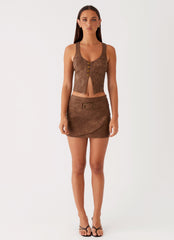 West District PU Mini Skirt - Brown